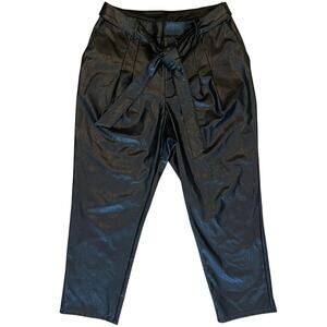 Express Pants Women M NWT Black Faux Leather Tie Belt Paperbag Waist Tapered